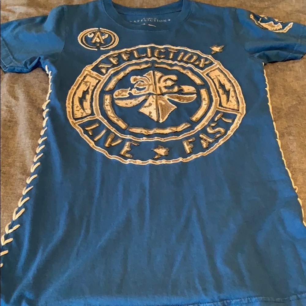 Blue affliction shirt. Size M